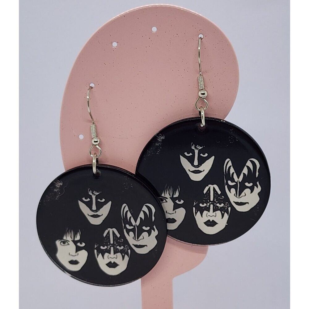 KISS Band Earrings Classic Era Design Round Acrylic Double Sided Design New